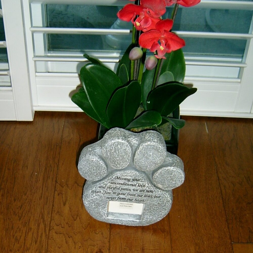 Engraved Pet Dog Cat Paw Print Memorial Stone with Photo Frame Opening